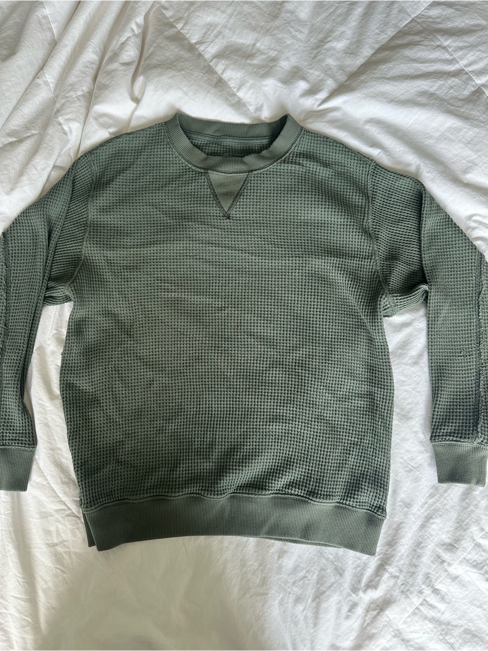 aerie Waffle Knit Long Sleeve Crewneck - Sage Green